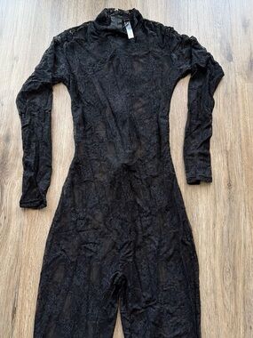 Forplay Black Sheer Long-Sleeve Lace Jumpsuit